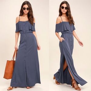 Lulus blue off-the-shoulder maxi dress
